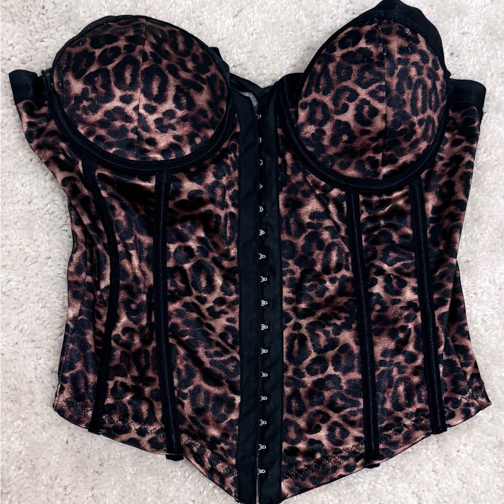 Forever 21 Leopard Bustier Corset - Black & Brown